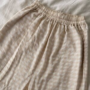 Checkered Cream Linen Women's Pants